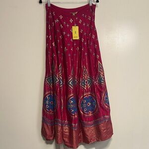 Global Desi vibrant Pink and Blue Geometric Maxi Skirt